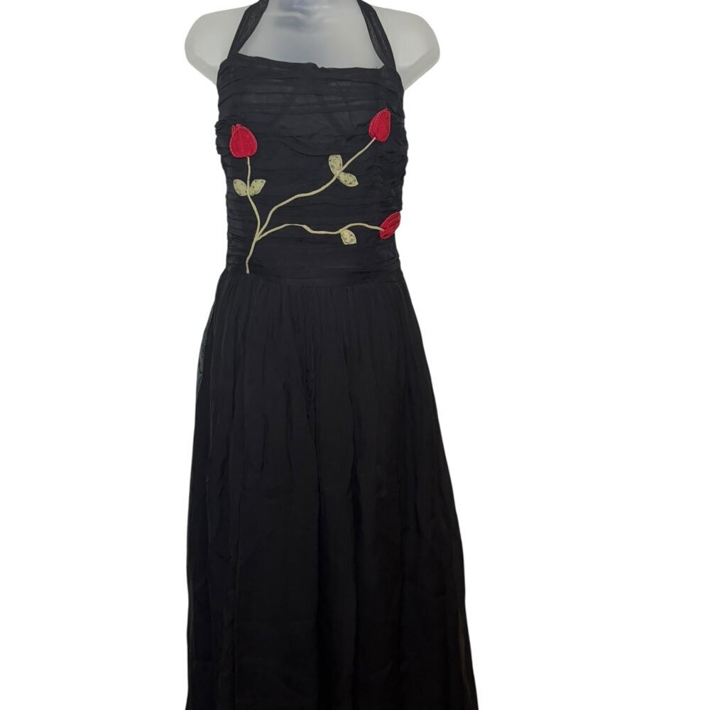 For Love & Lemons Ophelie Organza Maxi Dress NWT Black Floral Halter L - Picture 2 of 7